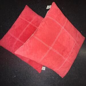 WOOLRICH RED GENUINE LEATHER SUEDE FEATHER INSERT LINEN BLEND BACK PILLOW SET